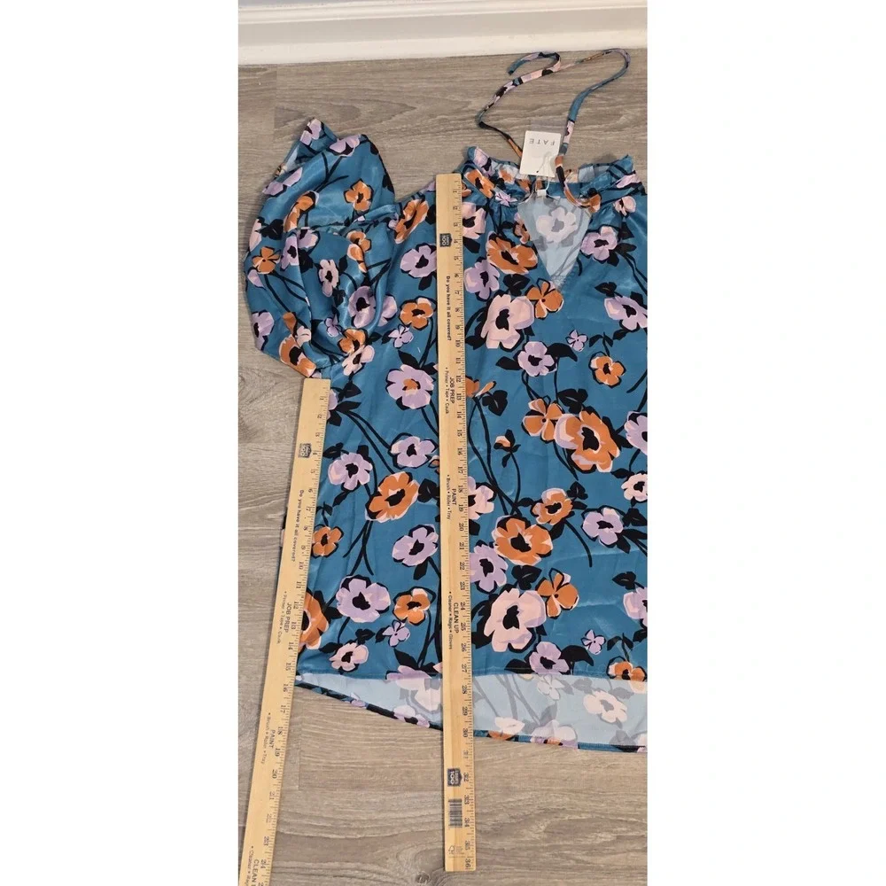 NWT FATE Women's Floral Long Sleeve Peasant Blouse Blue Orange‎ White Size 3XL